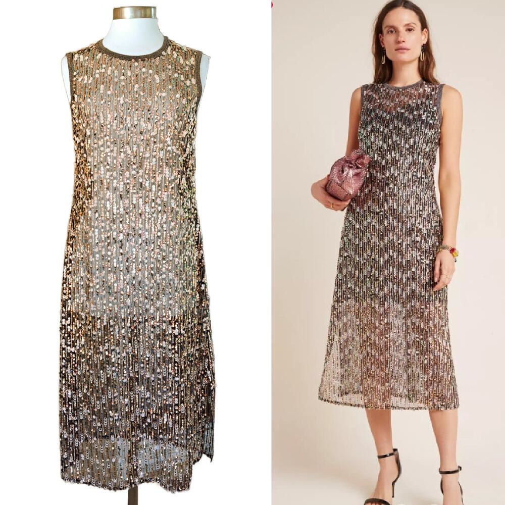 Anthropologie Corey Lynn Calter Sequin Midi Dress Medium Petite Sheer No Slip